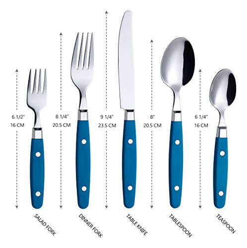 ANNOVA Silverware Set, Retro/Rivet Colorful Stainless Steel Tableware Kitchen Flatware Set Utensils, Includes Dinner Knives, Forks, Spoons, Salad Forks & Dessert Spoons (Blue, 20 Pieces) - color: Sapphire Blue, size: 20 Pieces