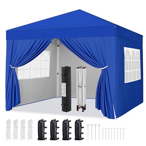 Yaheetech 12x12 Pop Up Canopy with 4 Removable Sidewalls, Portable Enclosed Instant Tent, Waterproof Outdoor Tent, Beach Sun Shelter with 4 Sandbags, 12 Stakes & 4 Ropes, Blue - color: Blue, size: 12x12