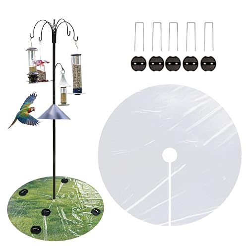 2 Pack 47 Inch Clear Bird Feeder Mat, Heavy-Duty PE Seed Catcher for Poles, Waterproof Lawn Protector Mat Fits Shepherd Hooks & Bird House Poles