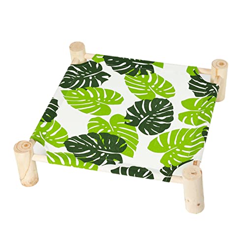 Patas Lague Cat and Dog Hammock Bed for Small Dogs, Brethable Wooden Cat Pet Rabbit Elevated Cooling Outdoor Bed Cots Furniture for Summer Monstera Leaf - color: Monstera Leaf