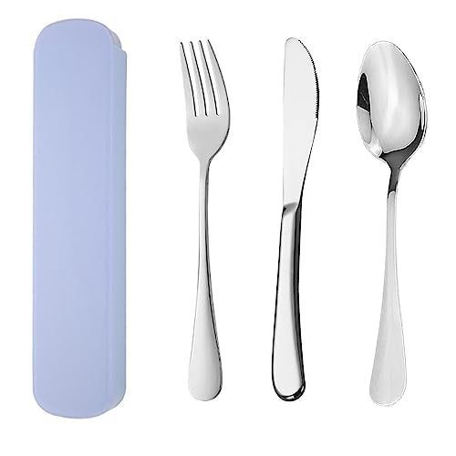 YUDANSI Travel Utensils Set (3pc Stainless Steel Reusable With Case)(Dishwasher Safe Knife Fork Spoon For Picnic Camping School Work Lunch Box) Portable Cutlery Set Blue - color: Blue