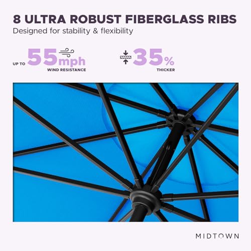 Midtown Umbrellas – The Swilt 10 Ft Patio Umbrellas with 360° Swivel & Tilt Mechanism, 8 Fiberglass Ribs & Terylast Polyester Fabric for Backyard, Deck, Pool & Cafes - Cobalt Canopy, Black Pole - color: Terylast Cobalt, size: 10 Feet