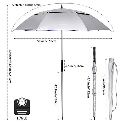 G4Free Vented UV Golf/Beach Umbrella 68" Arc, Auto Open Oversize Extra Large Windproof Sun Shade Rain Umbrellas - color: Silver/Blue