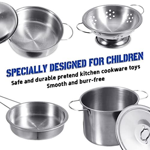 Cookware Pots and Pans Play Set with Cooking Mini Stainless-Steel Kitchen Cooking Utensils Toys,Pretend Toys for Kids, Educational＆Development Toy Kitchen Playset Accessories for Kids