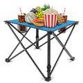 KOCASO 1Pc Foldable Camping Table Portable Picnic Table Lightweight Travel Desk with 2 Cup Holders Carrying Bag - color: Blue