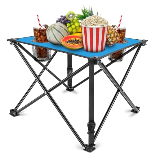 iMounTEK 2 PC Folding Camping Table with 2 Cup Holder, Portable Lightweight Picnic Table, Compact Travel Desk w/Carry Bag for Outdoor, Beach, Camping, Hiking - color: Blue, size: 2PC