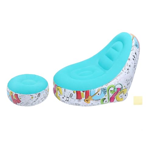 Zunate Inflatable Lounger Chair with Foot Stool, Portable Air Sofa Bed for Camping, Outdoor, Beach & Patio - Flocking Fabric, Foldable & Includes Repair Patch (Blue) - color: Blue
