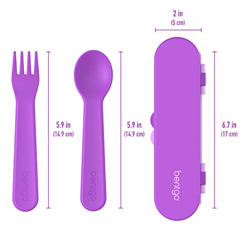 Bentgo Kids Utensil Set - Reusable Plastic Fork, Spoon & Storage Case - BPA-Free Materials, Easy-Grip Handles, Dishwasher Safe - Ideal for School Lunch, Travel, & Outdoors (Purple) - color: Purple