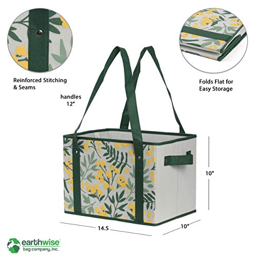 Reusable Grocery Bags Set Shopping Box with Reinforced Bottom Heavy Duty Premium Collapsible Foldable with Long Handles Storage Boxes Eco Friendly Bins Cubes Spring (Set of 3) - color: Springflowers