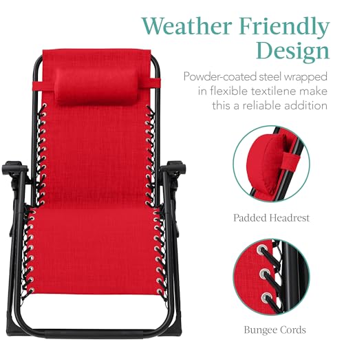 Best Choice Products Oversized Zero Gravity Chair, Folding Outdoor Patio Recliner, XL Anti Gravity Lounger w/Removable Cushion, Cup Holder, Side Tray, 350lb Capacity - Crimson Red - color: Crimson Red