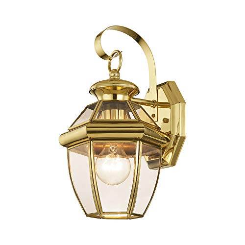 Livex Lighting 2051-02 Monterey 1 Light Outdoor Polished Brass Finish Solid Brass Wall Lantern with Clear Beveled Glass - color: Polished Brass