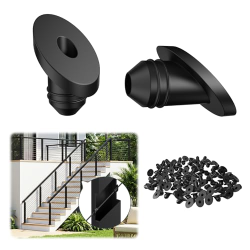 100 Pack 45 Degree Cable Railing Rubber Grommets, Black Angle Beveled Protector Sleeve for 1/8" 5/32" 3/16" Cables for Metal Cable Railing Posts, Cable Railing Protector Sleeve Grommet, MY27 - size: Stair (45°)