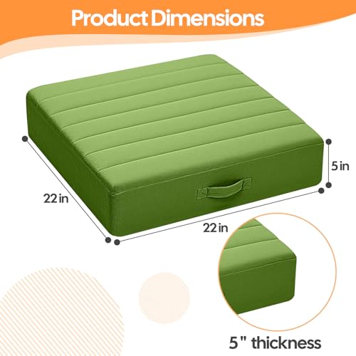 MeMoreCool Square Floor Pillow Seating for Adults Kids, Large Meditation Cushion Floor Pillow with Thick Foam & Soft Tufted Cover, Washable Big Pillow Seat Floor Cushion for Sitting Yoga 22" Green - color: Olive Green, size: 22 Inch