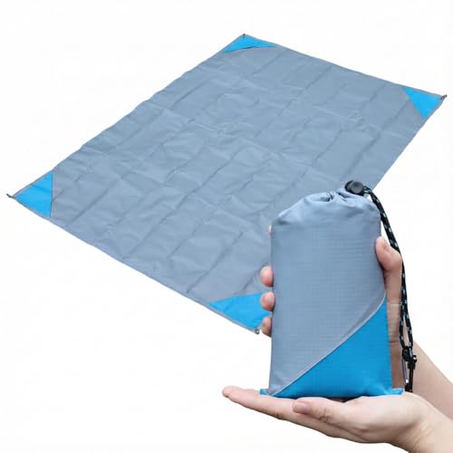 Orga'Neat Pocket Picnic Blanket, Beach Mat Waterproof Sandproof, Compact Lightweight Small Tarp for Camping, Hiking, Backpacking, Festival, Travel, Foldable in Bags (Grey/Blue, 55"x79") - color: Grey/Blue, size: 55"x79"