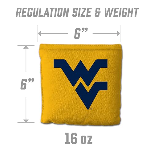 YouTheFan Officially-Licensed NCAA Set of 8 Cornhole Bags - All Weather Dual Sided Slide & Stop - Regulation Size with Carry case - color: West Virginia Mountaineers