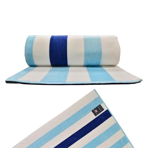 U.S. Polo Assn. Oversized (40” x 70”) Striped Nautical Design Beach Towel - Luxury Plush Cotton Hotel Quality for Bath, Pool - Cabana Stripe Aqblue/Navy - color: Cabana Stripe Aqblue/Navy, size: 40" x 70"
