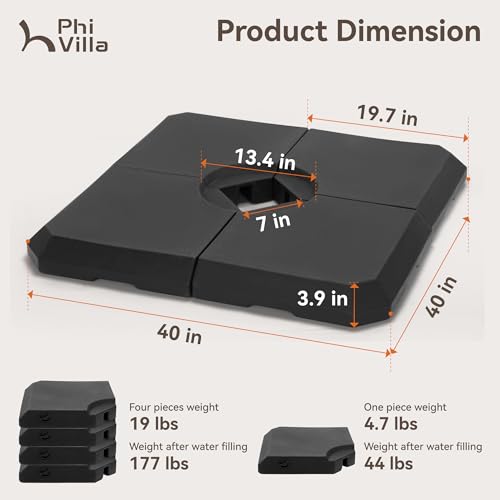 PHI VILLA 10ft Patio Umbrella with Base. 360° Rotation & 7-Level Tilt Outdoor Cantilever Umbrella with Easy Crank Handle. Square Offset Umbrella Heavy Duty for Garden Poolside Backyard (Grey) - color: Grey, size: 10'x10'-With Base