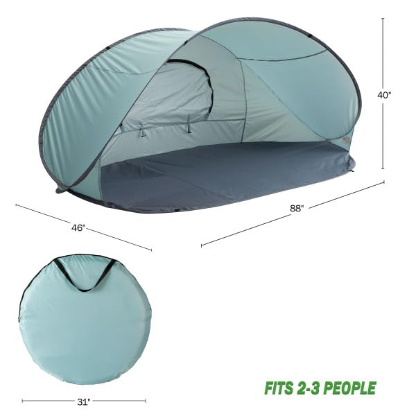 Pop Up Beach Tent - Fits 2-3 People - Sun Shelter with UV Protection and Ventilation - Water and Wind Resistant Camping Canopy by Wakeman (Blue)