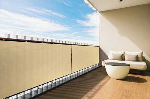 Royal Shade Custom Size 3' x 18' Beige Balcony Privacy Screen Apartment Above Railing Porch Patio Fence Windscreen Cover Netting Mesh Fabric Cloth - Cable Zip Ties Included (We Make Custom Size) - color: Beige, size: 3' X 18' Customized Size