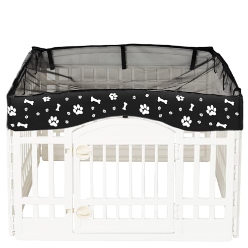 Dog Playpen Mesh Top Cover for 36" Inch Pet Playpen with 4 Panels, Dog Crate Cover Pet Tent Puppy Play Pen Cover, Ideal for Indoor/Outdoor Use. Note: Playpen Not Included (Black) - color: Black