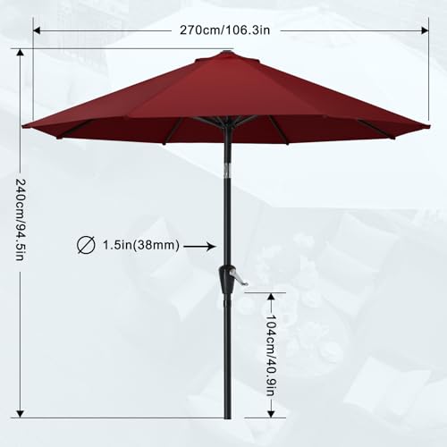 MASTERCANOPY 9FT Patio Umbrella with Push Button Tilt and Crank, Outdoor Market Umbrella with 8 Sturdy Ribs, UV Protection & Waterproof for Garden, Deck, Backyard, Pool (Burgundy) - color: burgundy, size: 9FT