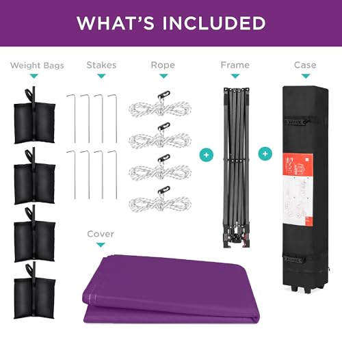 Best Choice Products 10x10ft Pop Up Canopy Tent, Outdoor Shade, 1 Person 1 Minute Set Up, Carry Case, 4 Weight Bags - Amethyst Purple - color: Amethyst Purple, size: 10x10ft