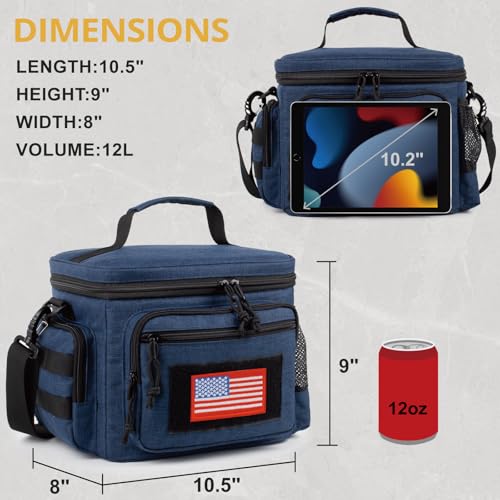 Lunch Box for Men, Tactical Lunch Bag MOLLE Webbing Leakproof Insulated Lunch Cooler Women Adult Meal with Adjustable Shoulder Strap Lunch Pail (Blue) - color: Blue, size: Medium