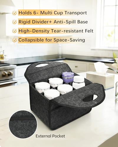 6 Cup Drink Carrier with Handle, Portable Felt Reusable Cup Holder for Hot & Cold Drinks, Coffee Carrier for Delivery, Takeout, Picnics, Parties - size: 6 Cup
