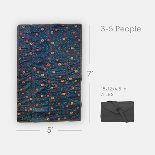 Little Unicorn 5'x7' Outdoor Family Picnic & Beach Blanket | Durable & Water-Resistant Fabric | Compact Fold & Easily Wipes Clean | Zipper Pocket (Midnight Poppy) - color: Midnight Poppy, size: 5 x 7