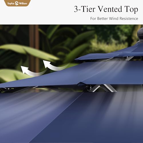 Sophia & William 10ft 3 Tier Auto-tilt Patio Umbrella,Wind Resistent,Outdoor Patio Umbrellas Double Vented Umbrella with Crank for Pool Garden Backyard, Navy - color: Dark Blue