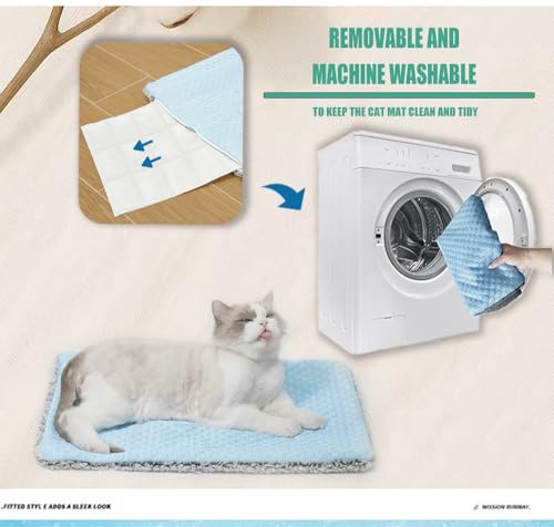 Two Uses'Cat Mat,Cooling&Self Warming Cat Mat.18 * 24in-Cooling Cat Pad.Hot/Cold Mat for Pets.Cats self Heating pad.Dogs and Cats with Ice Gel Bag,Temperature Lock Design,Machine Washable - color: Light Blue+Gel ice pack, size: Medium