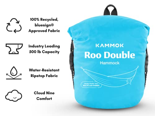 KAMMOK: Roo Double Hammock | Made from Strong & 100% Recycled Water Resistant Ripstop Fabric | Comfortable, Packable, Lightweight (Lifetime Adventure Grade Warranty), Sky Blue - color: Sky Blue, size: Roo Double