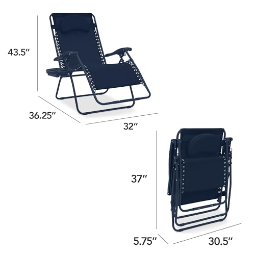 Best Choice Products Oversized Zero Gravity Chair, Folding Outdoor Patio Lounge Recliner w/Cup Holder Accessory Tray, Pillow - Indigo - color: Indigo