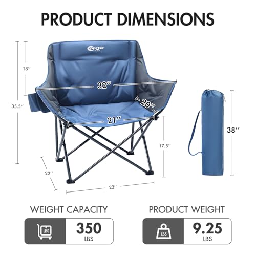 Portal 32" Oversized Camping Chair, Foldable Heavy Duty 350 lb Padded Ergonomic Seat for Big & Tall Adults, Pinch-Free Extra Wide Design Featuring Cup Holder & Carry Bag for Fishing, Lawn & Sidelines - color: Blue, style: 1 Pack