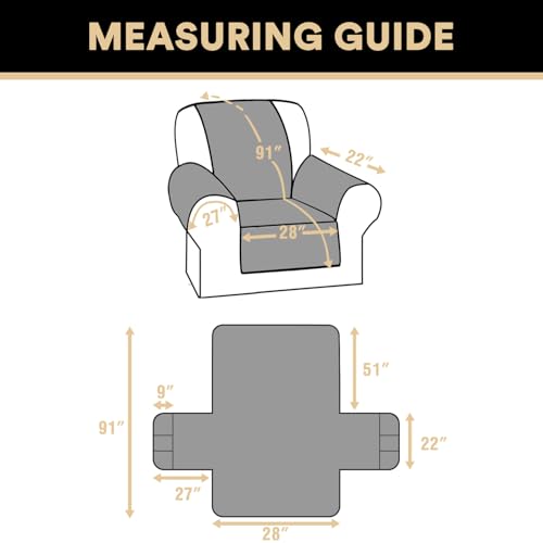 PrinceDeco Recliner Cover 100% Waterproof Couch Cover Sofa Cover for Living Room Water Resistant Furniture Protector with Elastic Straps for Pets Dog(Recliner28,Grey) - color: Grey, size: Recliner