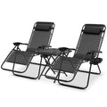 Athena Collection Zero Gravity Outdoor Lounge Chair Set of 2 with Side Table, 25" Width Pool Lounge Lawn Chairs Reclining with Cup Holder, Outdoor Chaise for Beach Patio Backyard Outside, Black - color: Black, style: 25" Width