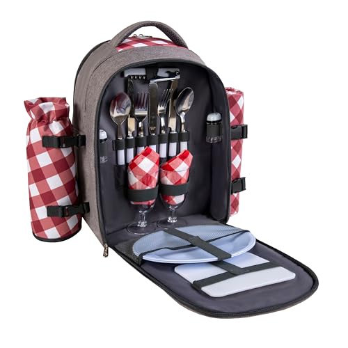 apollo walker Picnic Backpack Bag with Cooler Compartment, Detachable Bottle/Wine Holder, Fleece Blanket, Plates and Cutlery Set (2 Person, Gray) - color: Gray, size: 2 Person