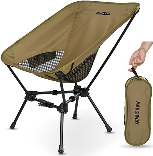 MARCHWAY Lightweight Folding Camping Chair with Spring Lock, Stable Compact Portable for Outdoor Camp, Travel, Beach, Picnic, Festival, Hiking, Backpacking (Lowback Khaki) - color: Lowback Khaki