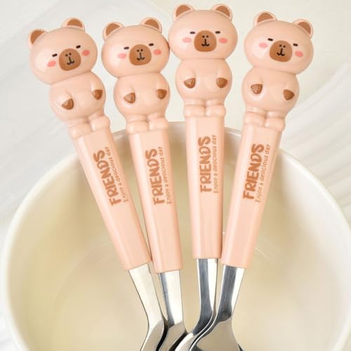 Capybara Spoon and Fork Set, Camping Utensils Cartoon Capybara Kids Dinnerware Student School Ladle Cutlery Portable Children Tableware