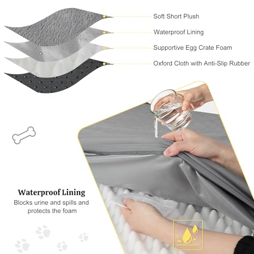 Orthopedic Dog Bed, 44" x 32" Dog Beds Large Sized, Waterproof Pet Mat, Big Pet Mattress Pad with Removable Washable Soft Plush Cover, Egg Crate Foam, Anti-Slip Bottom, Grey - color: Grey, size: 44" x 32"