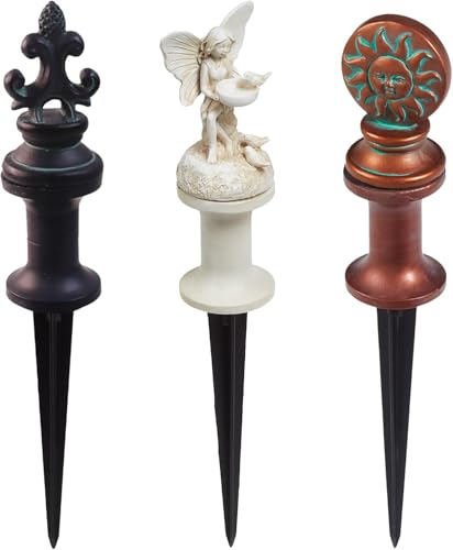 Hose Guides for Garden, 3Pcs Garden Hose Guide Stake Decorative with Roller, Hose Guide Spike Plant Protector Lawn Hose Support Spikes for Outside Lawn Yard(bud, fairy, Sun God)
