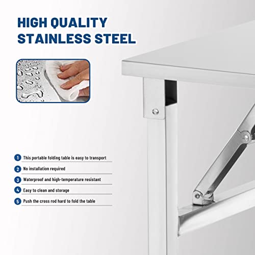 Small Stainless Steel Folding Table, Portable Camp Picnic Party Dining Table No Assembly Sturdy Small Folding Desk Kitchen Prep Table(32" x 16") - size: 32*16
