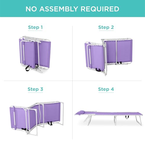 Best Choice Products Patio Chaise Lounge Chair, Portable Outdoor Folding Recliner for Lawn, w/ 8 Positions, Handles, 300lb Capacity - Lavender/White - color: Lavender/White