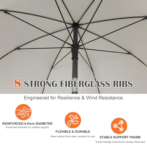 Blissun 6.5ft Patio Umbrella with Push Button Tilt & Height Adjustable, UV50+ Sun Protection with Sturdy Fiberglass Ribs & Iron Pole, Market Umbrella for Outdoor Table Garden Backyard Beach - color: Cream White