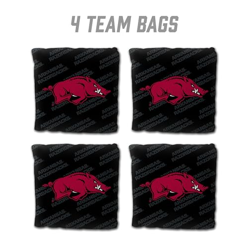 YouTheFan Officially-Licensed NCAA Set of 4 Cornhole Bags - All Weather Regulation 6” x 6” Size - 16oz Weight - Designed in USA - color: Arkansas Razorbacks - Black