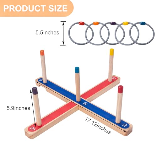 WILLOWDALE Wood Ring Toss Game for Kids, Outdoor Yard Games with 5 Rope Rings, Backyard Fun Ring Toss Rings, Wooden Outdoor Games for Adults and Family, Indoor Games for Kids (Red & Blue)