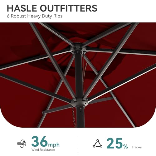 HASLE OUTFITTERS Rectangular Patio Umbrella, 6.5 x 10 ft Rectangle Table Umbrellas w/Heavy Duty Ribs, Effortless Crank and Push Button Tilt, Wind Resistant Sun Umbrella for Outdoor Patio, Wine Red - color: Wine Red