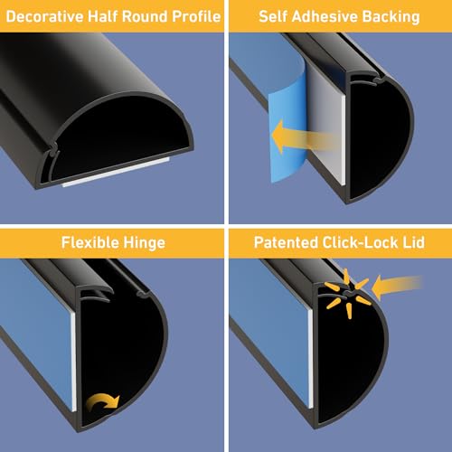 D-Line Half Round Cord Hider, Patented Cable Cover, Hide TV Wall Mount Wires, Raceway for Cords, Decorative Wire Covers, Paintable, Adhesive Cable Concealer - 1x 1.18in W x 0.59in H x 39in L - Black - color: Black, size: 1.18x0.59in - 1x 39in