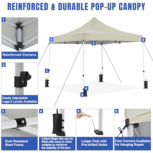 Yesker 10x10 Pop Up Canopy Tent with 4 Sidewalls Portable Folding Outdoor Canopy Easy Setup Gazebo Waterproof Instant Shelter Tent w Wheel Carry Bag sandbag for Events Parties Camping, Khaki Brown - size: 10x10ft Khaki Brown W Sidewalls