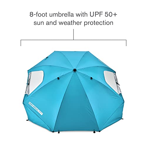 Sport-Brella Premiere UPF 50+ Umbrella Shelter with Patented Side Panels and Tilt Mechanism, Heavy-Duty 1.25 Inch Center Pole, Auger Anchor for Sand and Grass - color: Aqua, style: REG